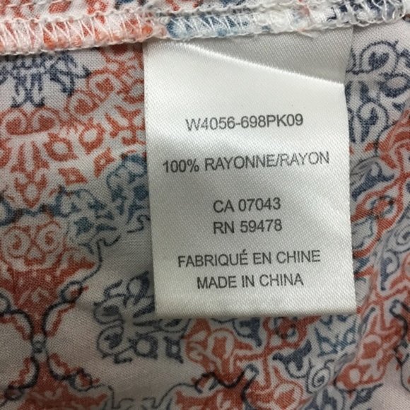 Lucy & Laurel Anthropologie Womens Boho Top Size Medium Orange/Blue Print Tassel - Picture 7 of 7